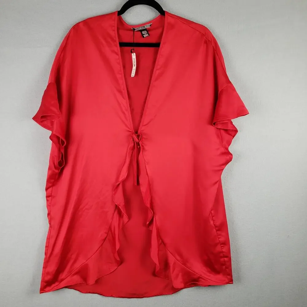 Victoria's Secret One Size Love Graphic Micro Robe Red‎ Satin Lingerie Intimate